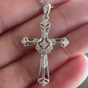 14k White Gold Cross with cubic zirconias